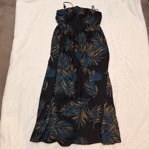 Goodthreads Georgette Smock-Back Cami Maxi Navy Dress Tropical Palm Size XL